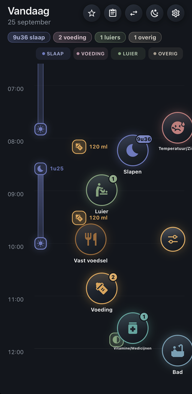 Nuvo's wheel and timeline on an iPhone screen